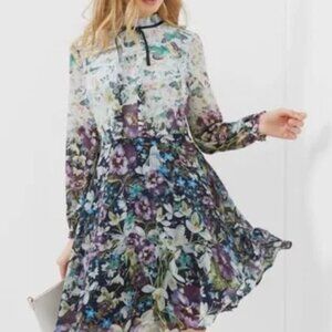 Ted Baker Butterfly Floral Fit & Flare Dress 4 Blue Spring Garden Wedding Party